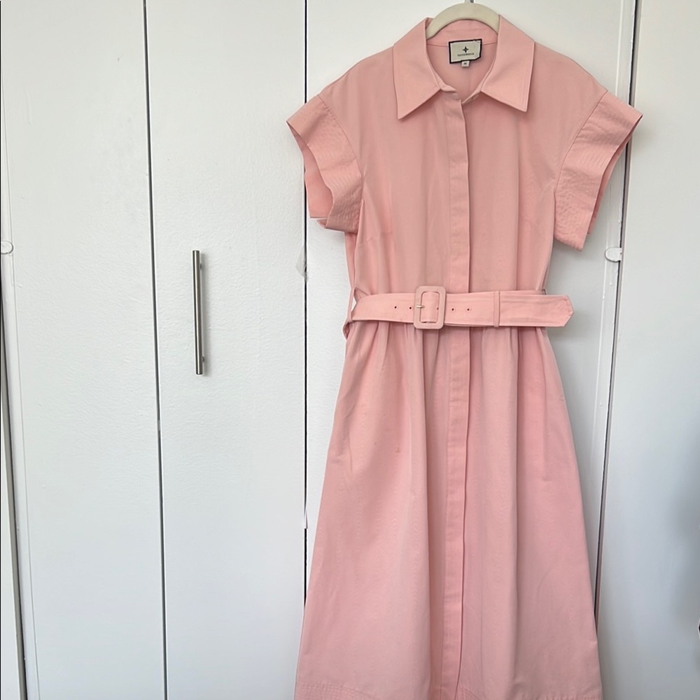 Elegant Pink Belted Shirt Dress